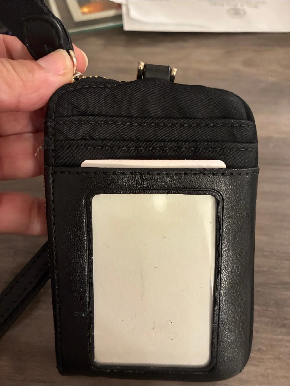 kate spade Black Nylon Zip Card Pouch with Gold Logo